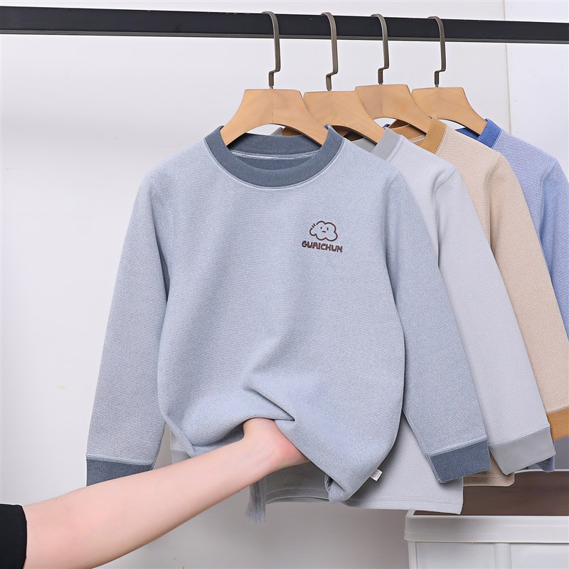 乖纯A类儿童德绒保暖上衣春秋款男童圆领打底衫女童长袖T恤童装冬