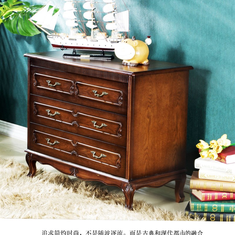 美式乡村复古典实木斗柜欧式卧室三斗橱抽屉柜储物柜边柜玄关柜子