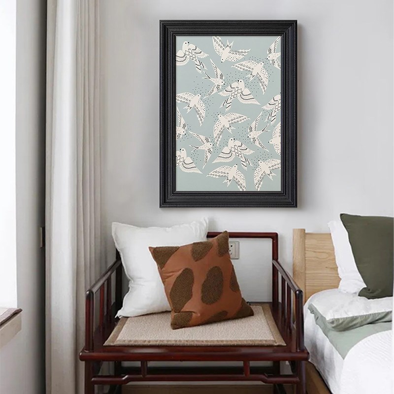 手绘油画中古风浅色系白鸽客厅儿童房桌面摆件鸟动物玄关装饰挂画图片