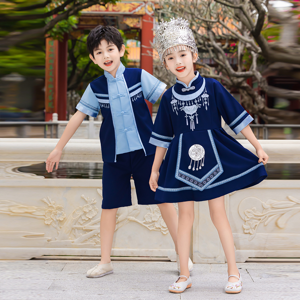 三月三民族服装儿童广西壮族演出服少年行男童表演服女童少数名族