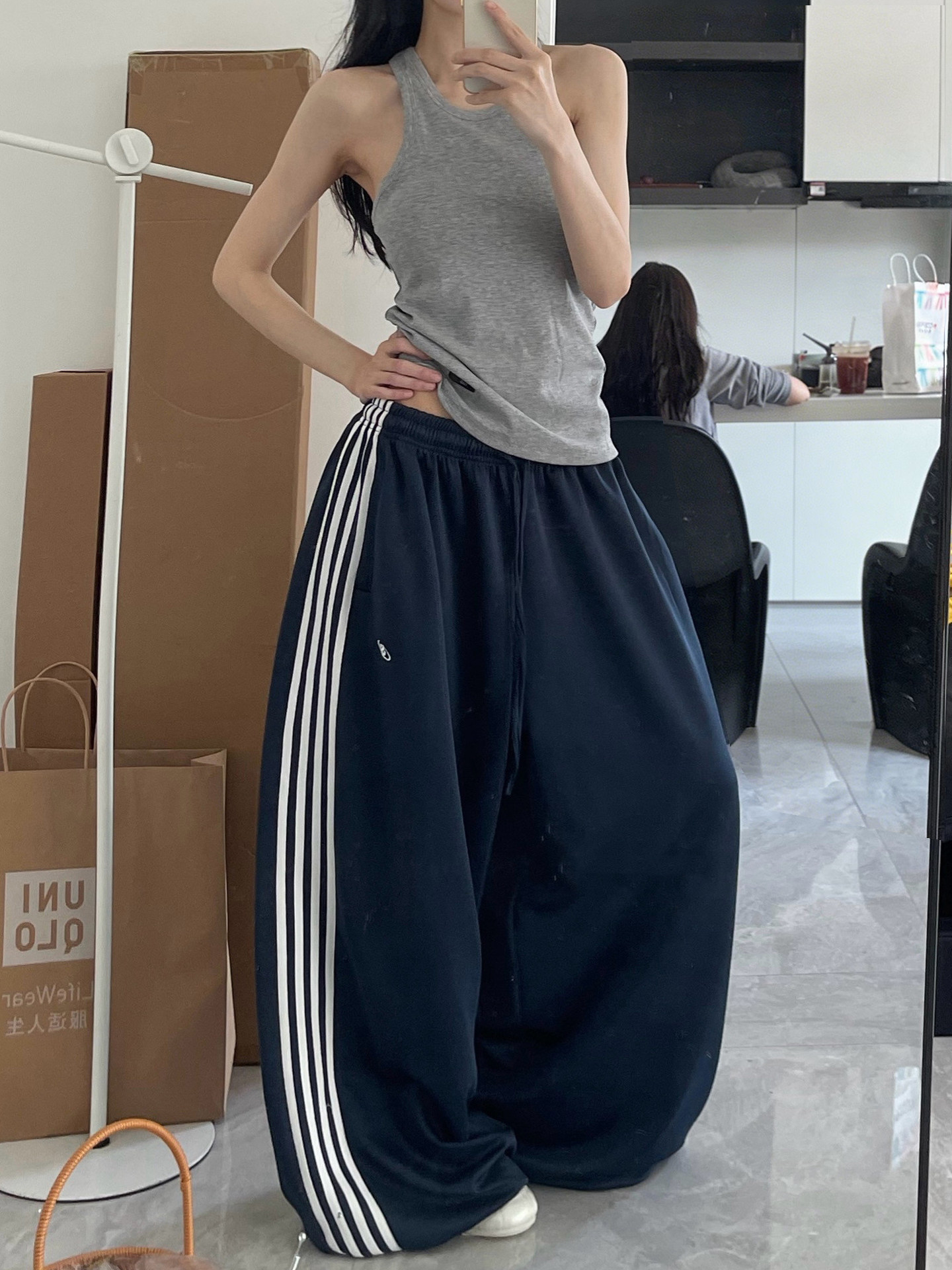 thumbnail for American navy loose wide-leg pants for women, summer water-themed sweatpants, casual sweatpants, jazz dance floor-length pants