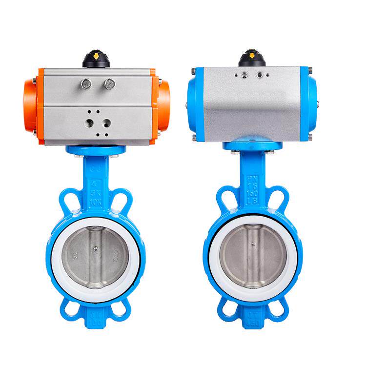 气动四氟蝶阀 D671F-16 304板 气动蝶阀 对夹式蝶阀 DN40-300