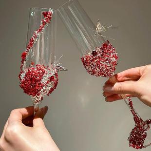 碎钻红色结婚敬酒杯diy敬酒杯结婚一对高脚杯子材料订婚新婚礼物