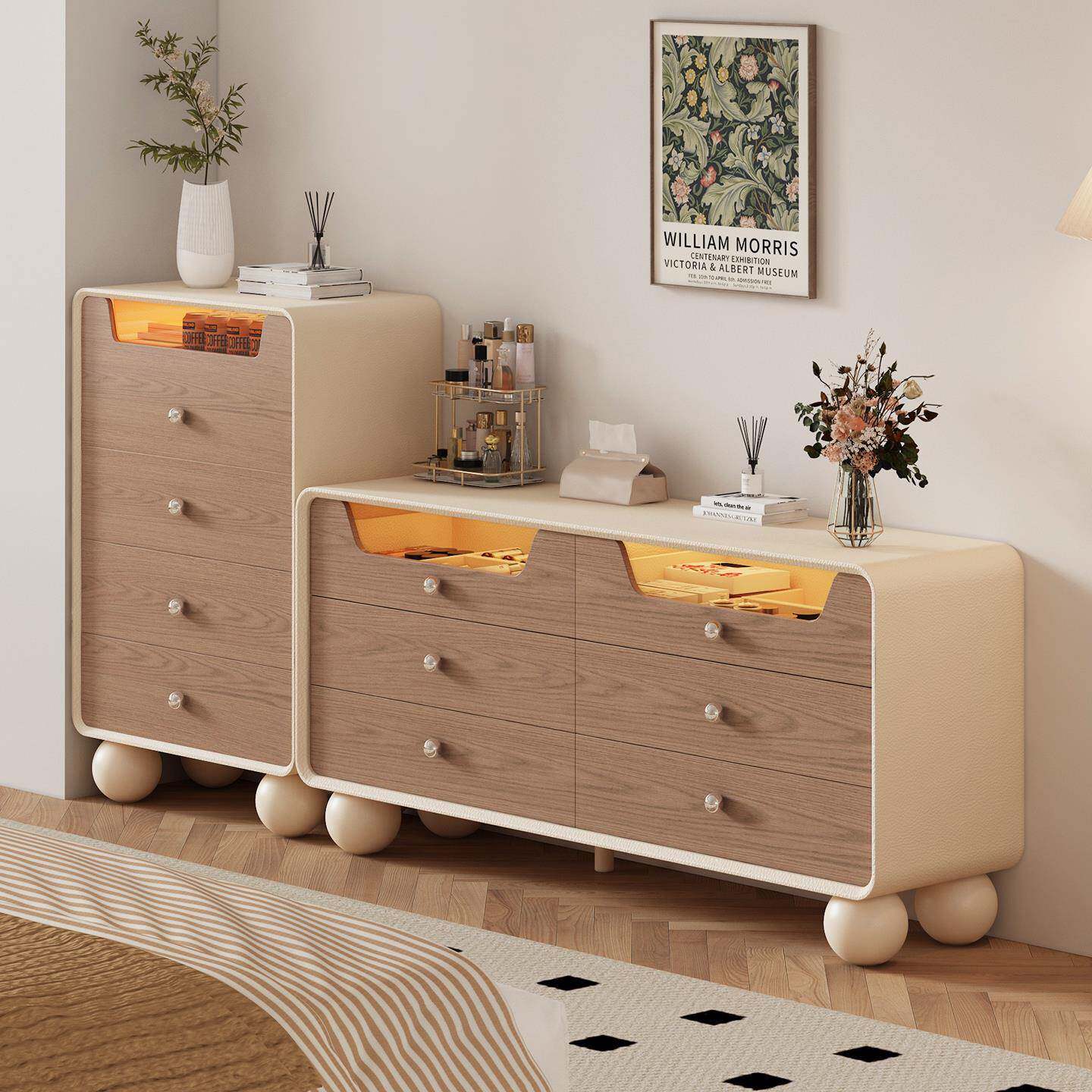 中古奶油风四斗六斗柜35cm深自由组合抽屉柜窄款40公分实木床尾柜