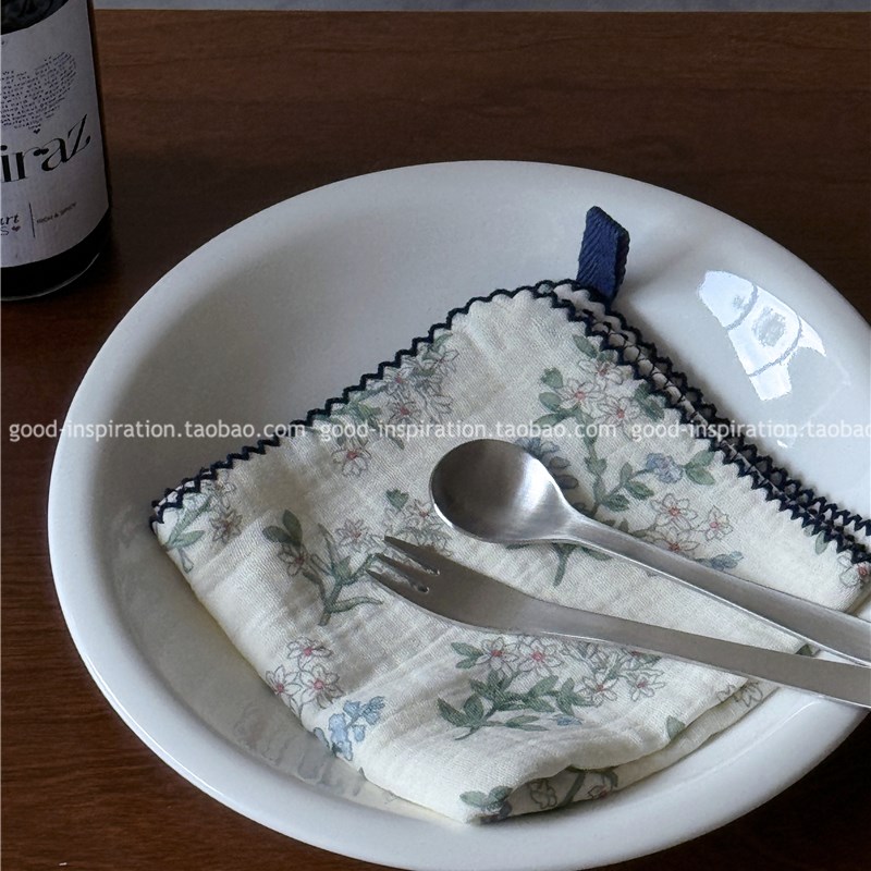 复古碎花柔软四层棉纱小手帕餐垫茶巾 婴儿洗脸巾口水巾吸水方巾