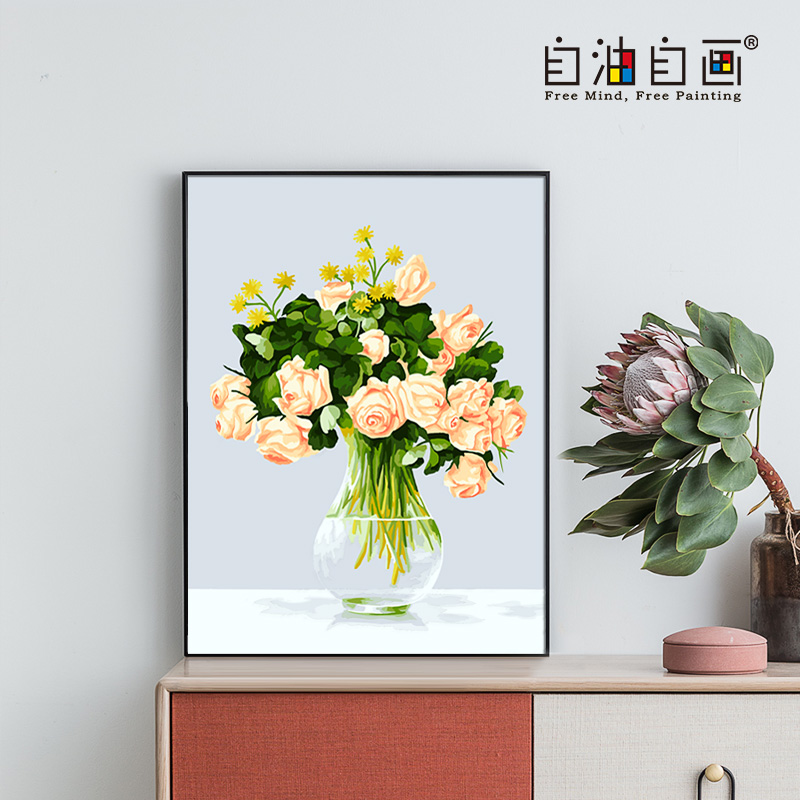 自油自画 diy数字油画 卧室简约植物花卉手工手绘装饰画 恋恋花语