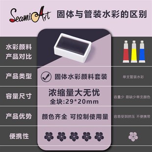 带调色盘艺术家级水彩 西米美术级12色24色固体水彩颜料铁盒装