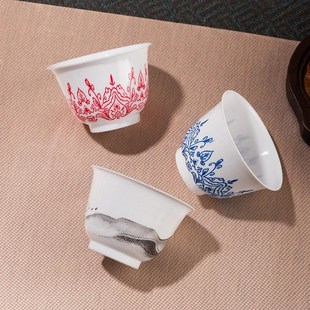 国风一次性功夫茶杯耐高温加厚防烫家用办公品茗杯带收纳杯架商用