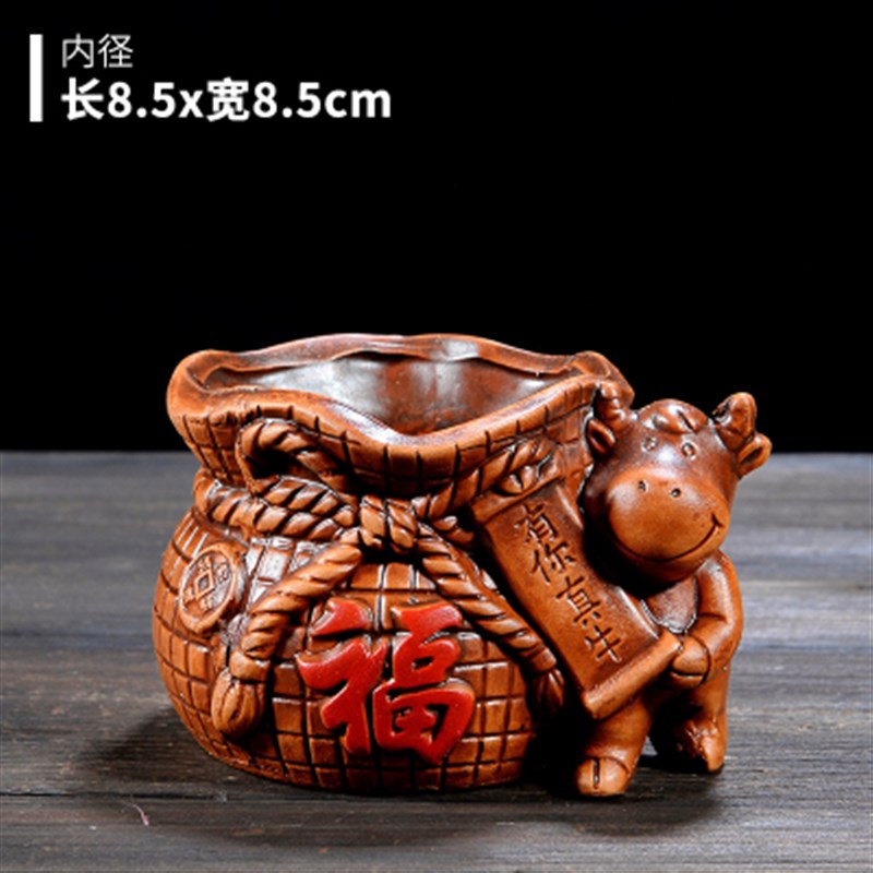 双口陶瓷花盆长方形复古室内桌面花卉多肉绿植个性创意红陶土连体