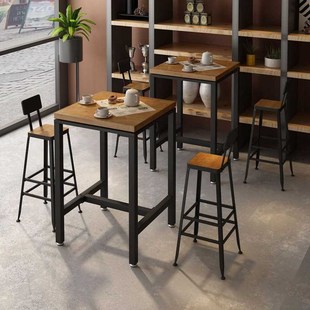 工业风实木商用小方桌家用阳台吧台桌椅奶茶店咖啡厅酒吧高桌1216