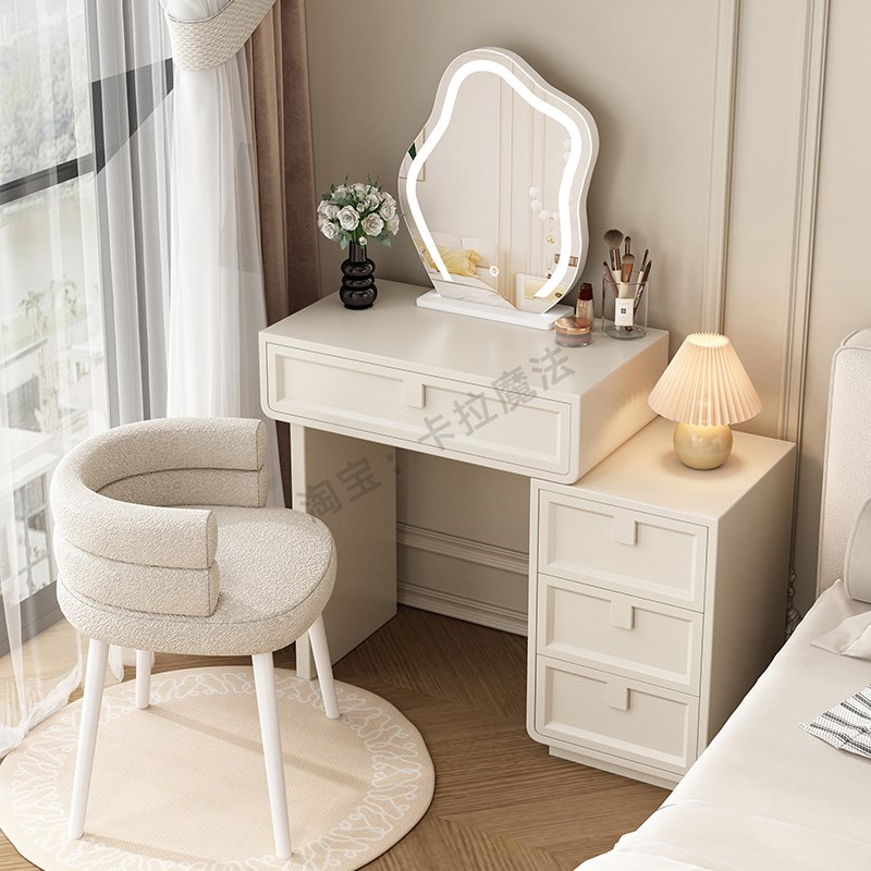 法式奶油风实木小户型梳妆台卧室60cm现代简约收纳床头柜化妆桌