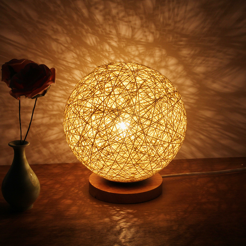 麻线藤球台灯创意浪漫卧室床头灯田园时尚生日礼物宿舍装饰小夜灯