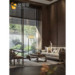 需定制新中式风格售楼处洽谈沙发组合木色酒店餐桌椅茶室床及早餐