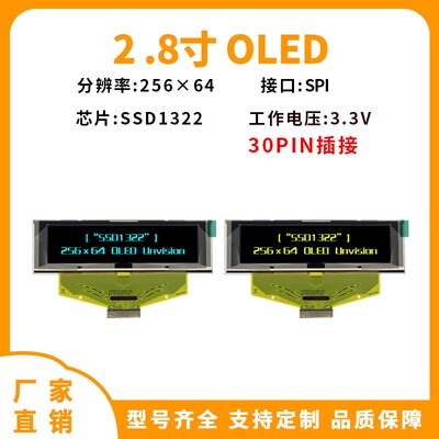 2.8寸OLED显示屏256*64点阵OLED屏带灰度SSD1322驱动工控仪表屏