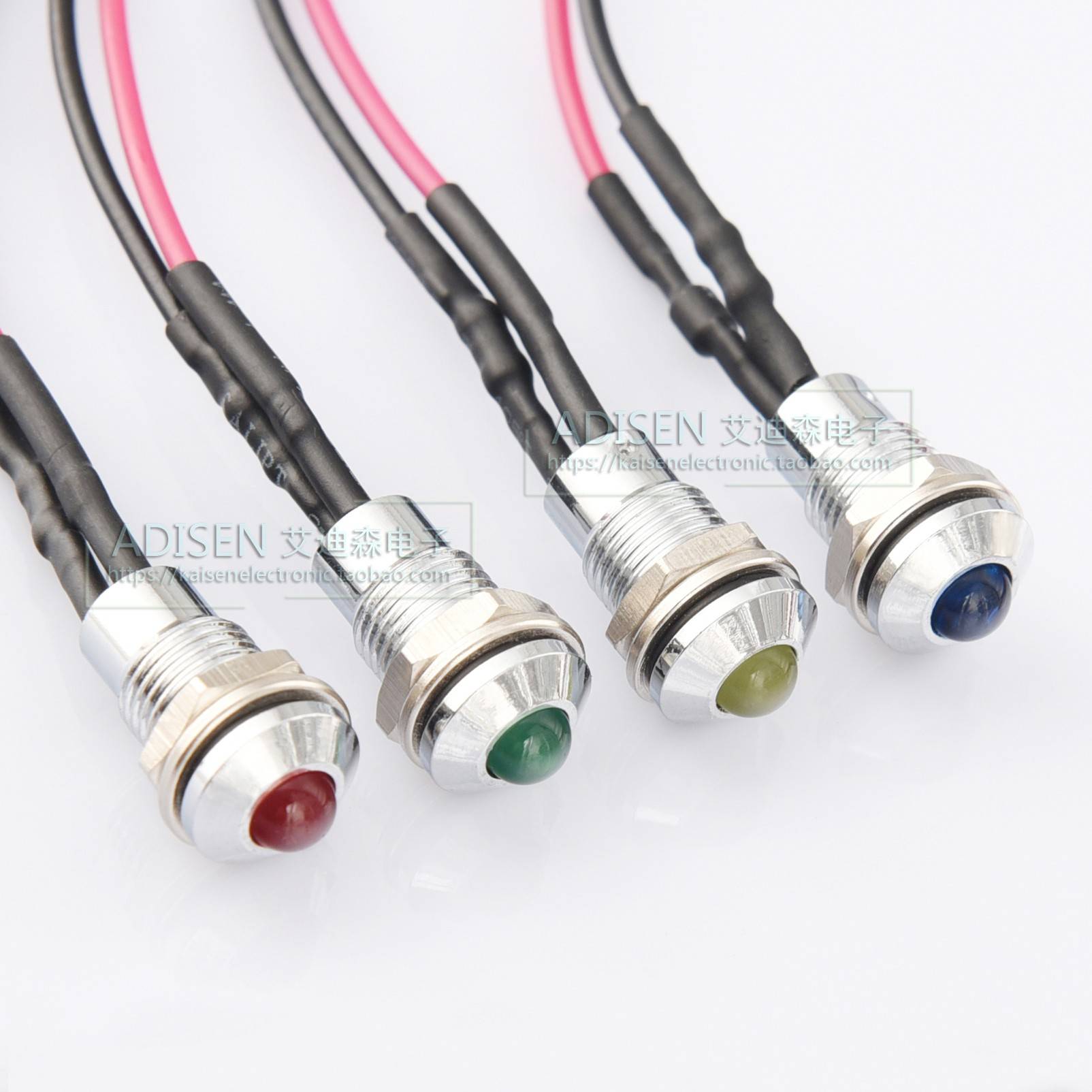 ADP8-2SC 5V6V12V24V120V220VAC Φ8mm金属防水带线LED指示信号灯