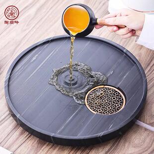 黄庭玉木纹整石茶盘中国排水茶桌简石家庭办公室黑金石托盘