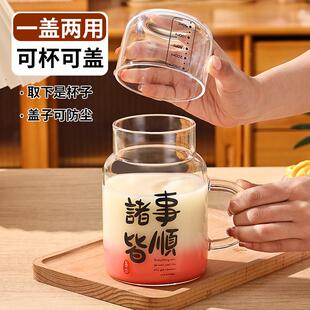 玻璃杯大容量带盖杯子家用喝水杯女新款2024耐热带把刻度男泡茶杯