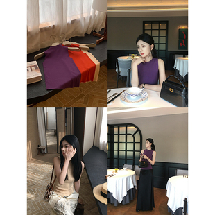 经典 极简半高领针织背心女夏季 再見小唯 素色 上衣 薄款 舒适无袖