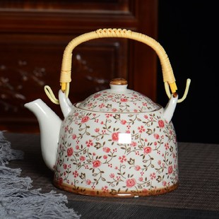 耐高温青花陶瓷茶壶提梁壶大号复古风家用茶壶单壶凉水壶 餐厅老式