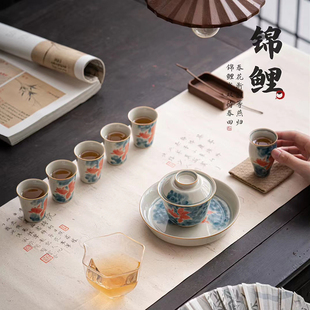 三才盖碗单个手绘青花瓷茶杯陶瓷家用复古泡茶碗茶杯功夫茶具套装