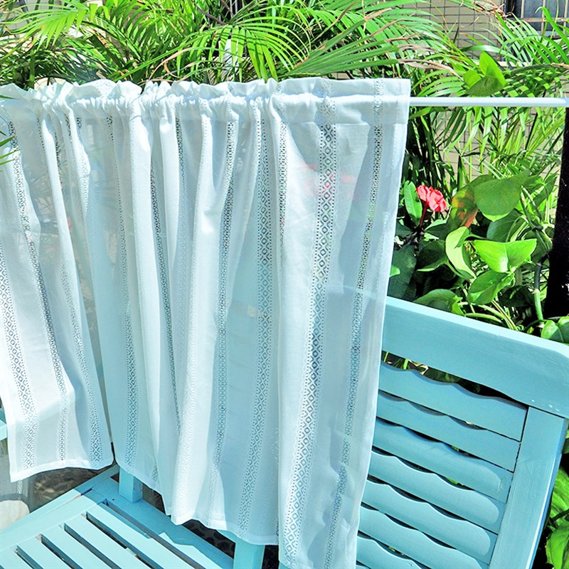 美式乡村白色蕾丝镂空纱门帘短帘厨房阳台隔断帘柜子遮丑帘遮挡布