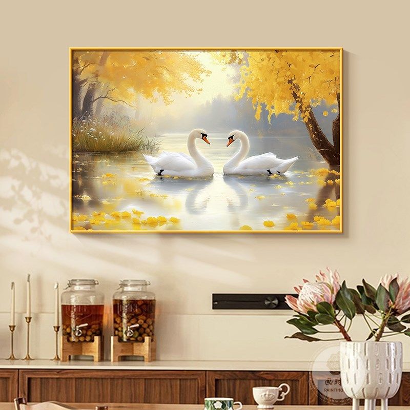 天鹅挂画2025新款卧室装饰画主卧床头风景挂画客厅小清新横版壁画,家居饰品,现代装饰画,淘宝优惠券,粉丝福利购,淘宝优惠卷