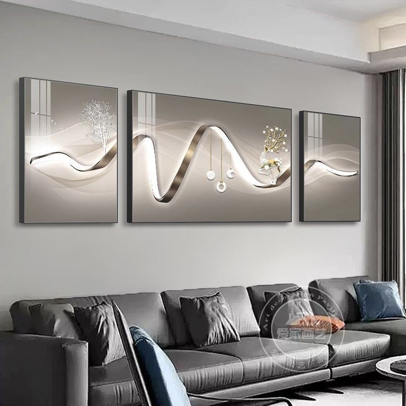 现代简约山水画客厅装饰画沙发背景墙画大厅墙壁画家居挂画三联画,家居饰品,现代装饰画,淘宝优惠券,粉丝福利购,淘宝优惠卷