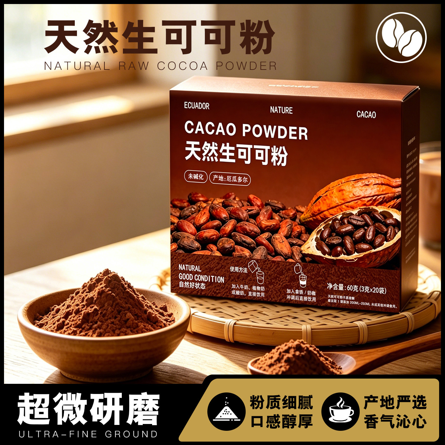 天然生可可粉未碱化五十铃抹茶粉茶道膳食纤维代餐烘焙冲泡养生粉 - 实物图