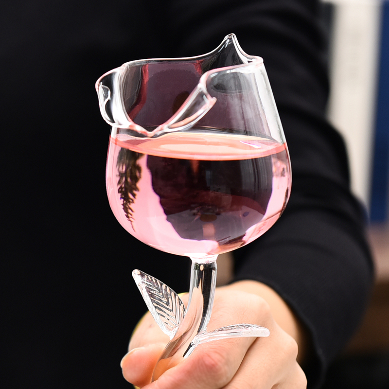 创意高颜值玻璃红酒杯 玫瑰花高脚杯 情人节浪漫花朵葡萄酒香槟杯