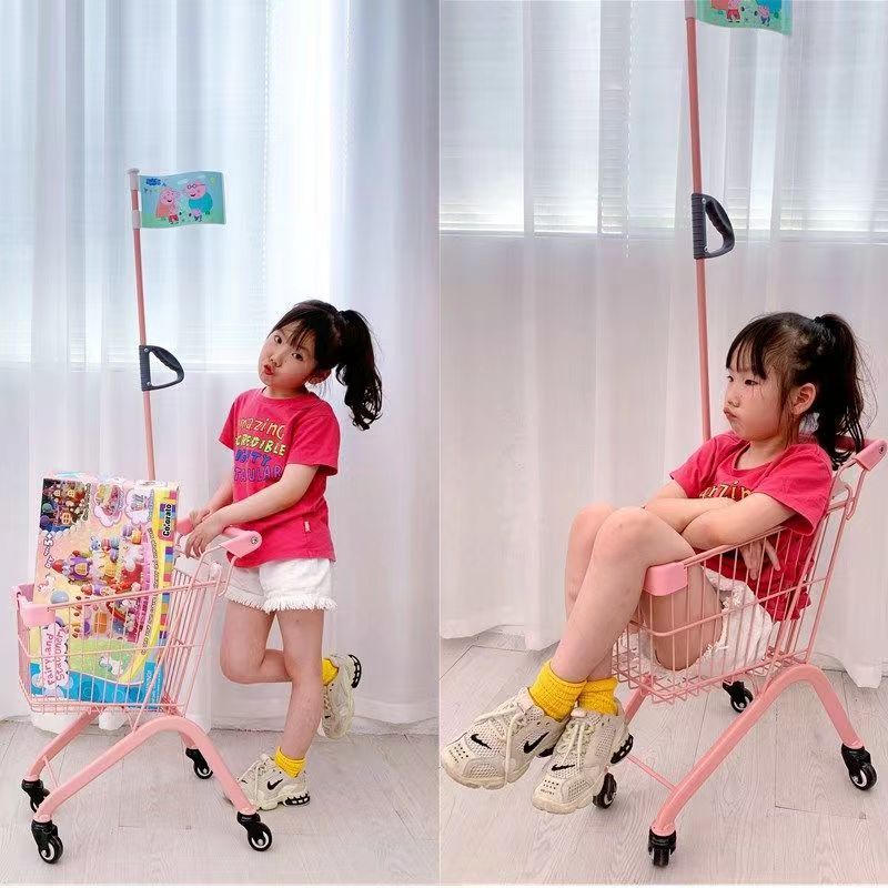 儿童粉色手推车大小号超市购物车金属棋杆推车玩具车网红拍照摆摊