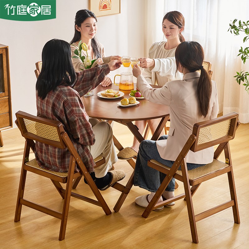 折叠餐桌家用圆桌小户型吃饭桌子阳台休闲桌简易便携摆摊桌椅组合