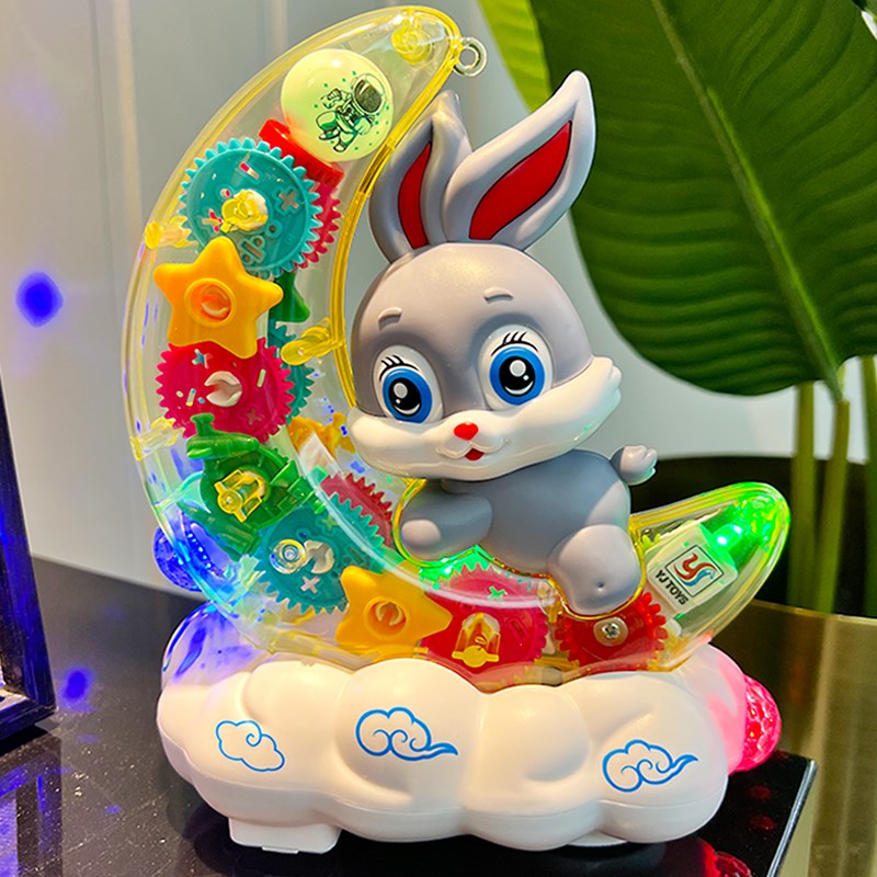 儿童电动透明齿轮月亮兔子玩具1-3岁2宝宝灯光音乐男女孩生日礼物
