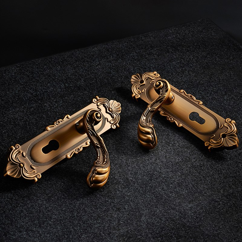 雷鸟欧式门锁卧室室内静音门锁复古黄古铜轻奢房间门把手锁具套装