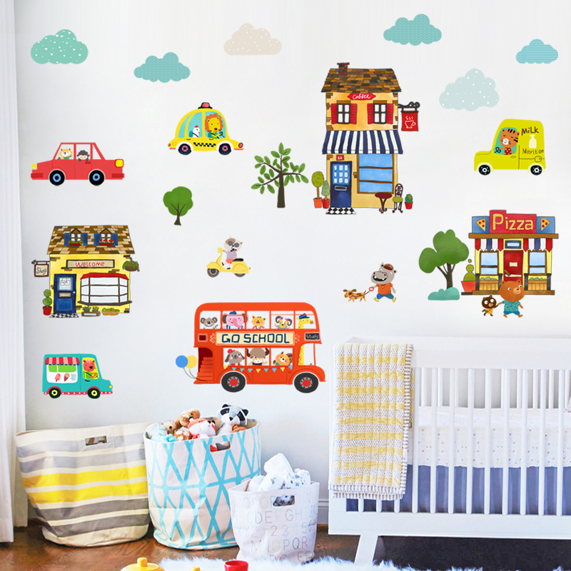儿童房墙面装饰品卡通汽车贴纸男孩卧室壁纸自粘墙贴家用墙壁贴画
