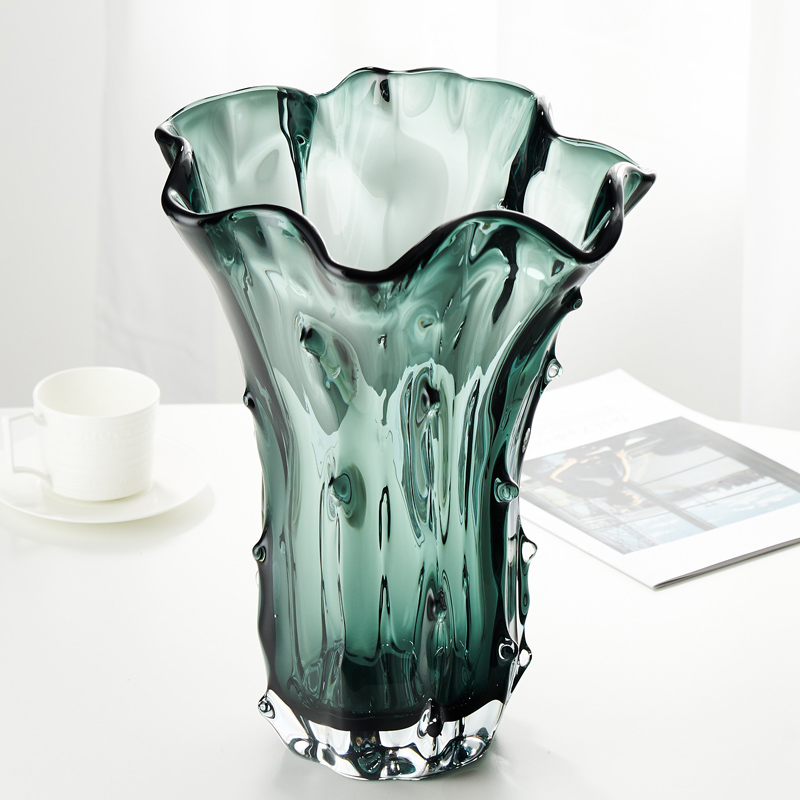 特大号冷翠白菜玻璃花瓶北欧创意摆件餐桌客厅居家轻奢插花花器
