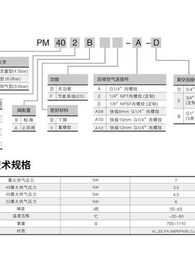 AMC25/50/75H-CA多级真空产生器PM401B/402B/403B/404B-A-D大吸力