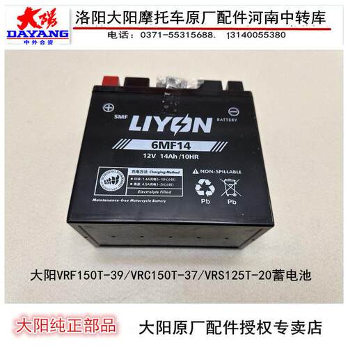 大阳摩托车配件VRF150T-39/VRC150T-37/VRS125T-20蓄电池电瓶14A