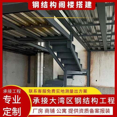 广州佛山中山钢结构搭建公寓隔二层工字槽钢个性楼梯厂房阁楼平台