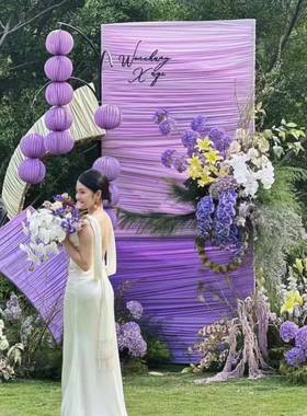 紫色弹力牛奶丝婚庆布幔酒店吊顶布求婚婚房布置婚礼舞台背景纱幔