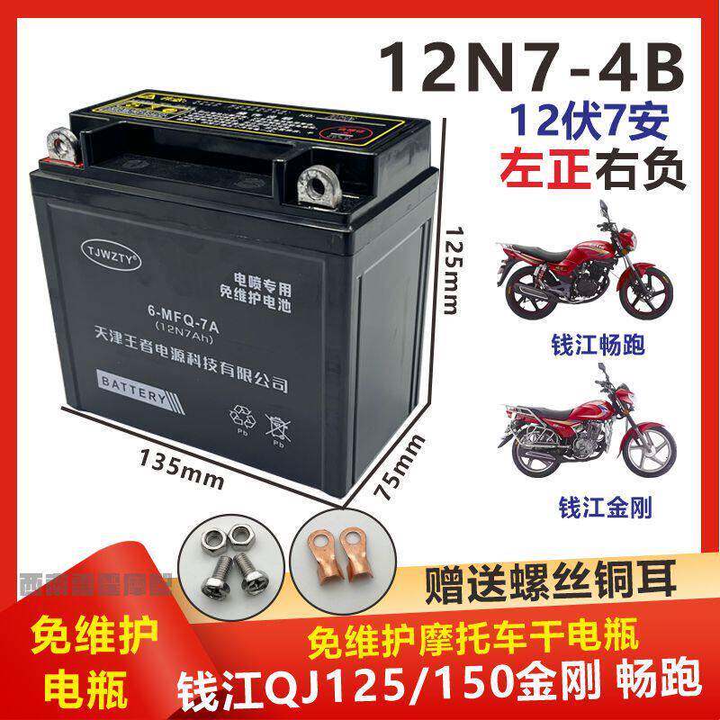 适用钱江金刚畅跑QJ125/QJ150机车免维护蓄电池12V7A干电瓶