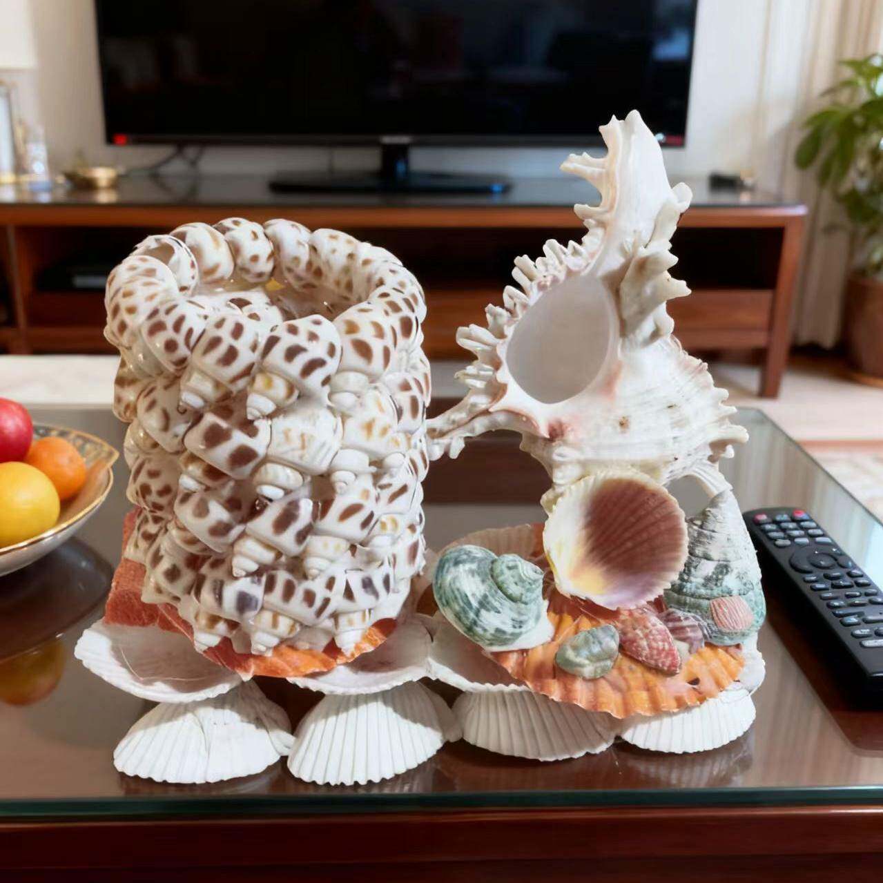 天然海螺贝壳笔筒手工艺品 该产品为纯手工