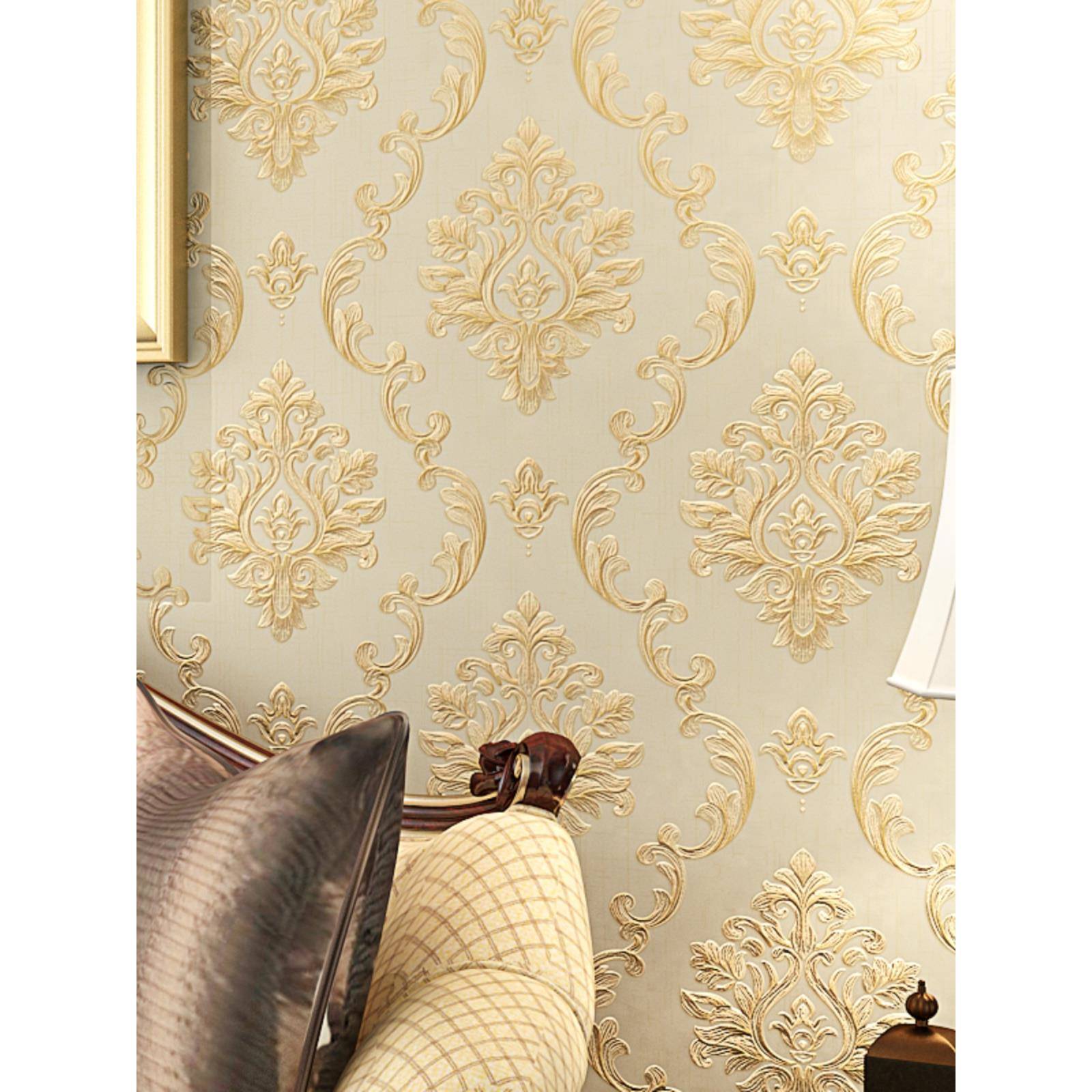 加厚豪华欧洲无纺布壁纸客厅卧室非不干胶4D立体浮雕电视背景墙壁