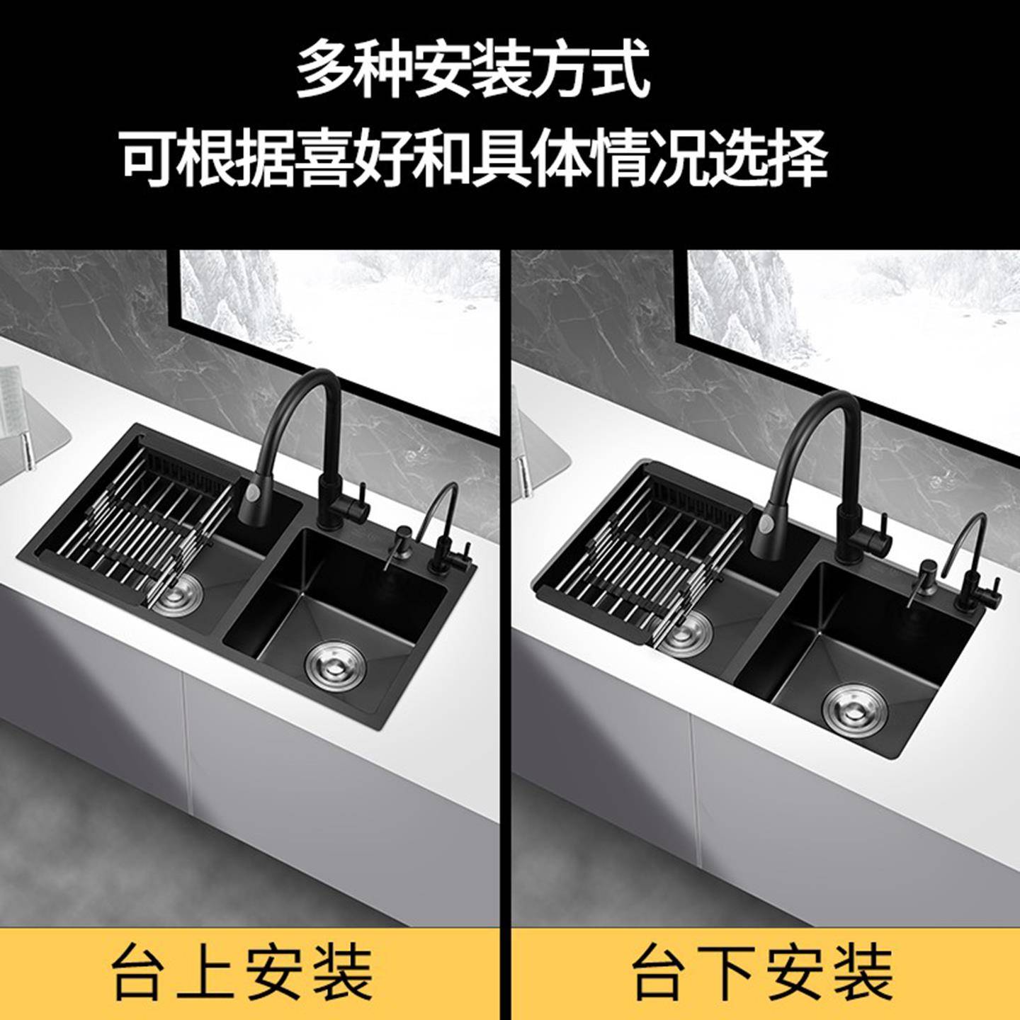 JOMOW厨房水槽304不锈钢双槽手工加厚洗菜盆家用台下盆洗手洗碗池