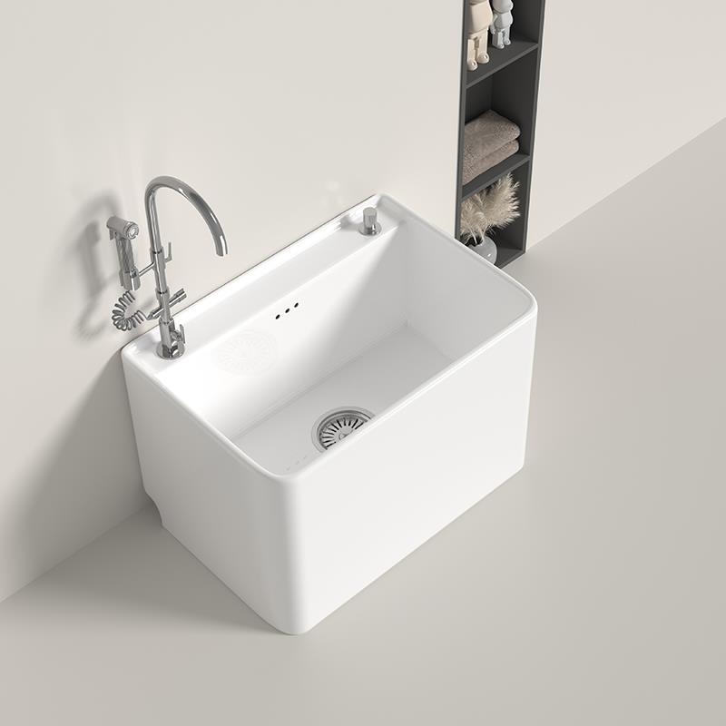 家用阳台陶瓷洗拖把池大号户外一体拖布池落地式带孔坐式龙头地盆