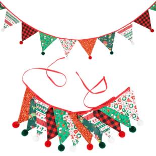 时尚 YSJQ341 圣诞节棉布三角旗拉花串旗帐篷旗毛球&流苏拉旗