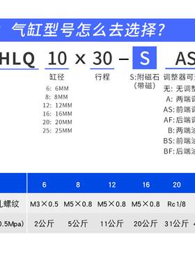 亚德客型HLQ滑台气缸HLS6X8X12X16X20X25X10X30X40X50X75S SAS SA