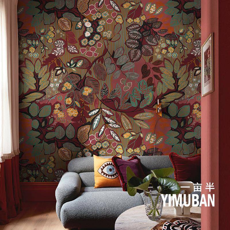 美式花卉壁纸客厅电视墙壁布卧室床头背景墙布壁纸覆古定制壁画