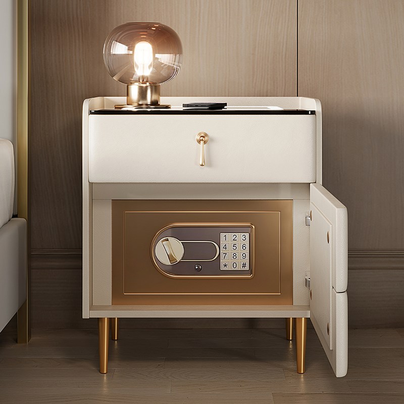智能床头柜保险箱一体无线充电实木小型多功能保险柜床边储物柜子
