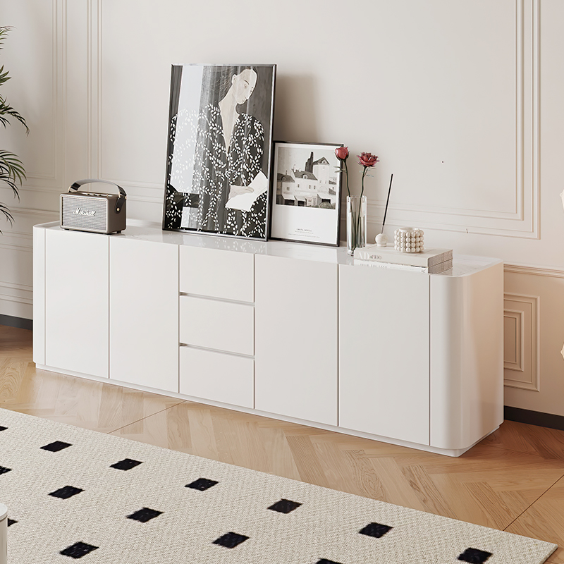 实木电视柜茶几组合圆角柜现代简约小户型客厅奶油风岩板落地高柜