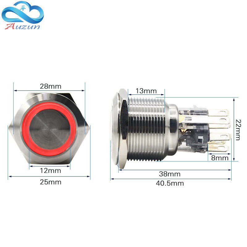 22MM金属按钮开关自锁带灯按钮两常开两常闭8个脚控制两设备